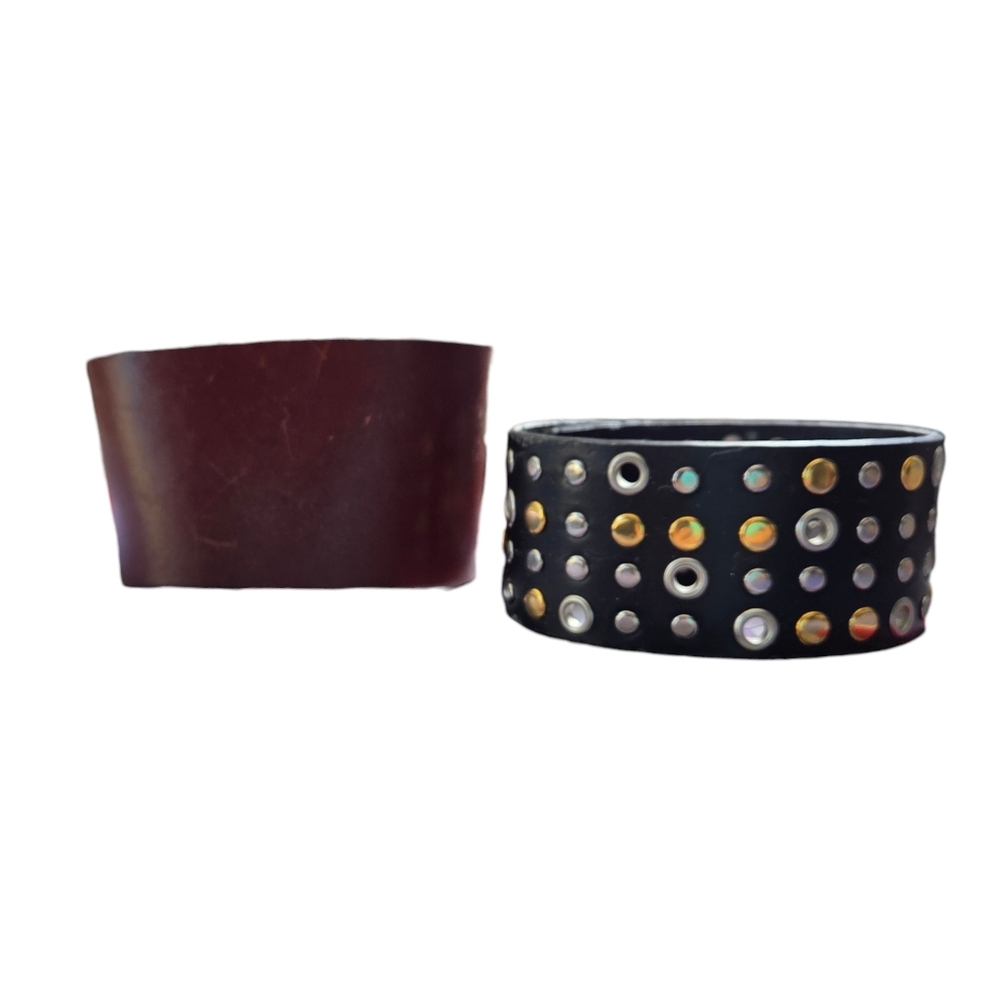 Gap Leather Cuff Bracelet & Black Studded Vegan Leather Cuff Bracelet Set of 2 - Picture 3 of 9